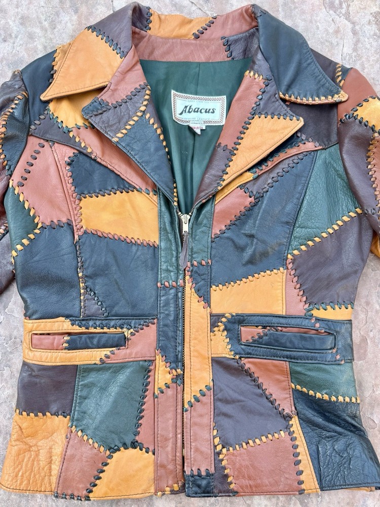 Vintage 70’s  Women’s Abacus whipstitched Patchwork Leather Jacket