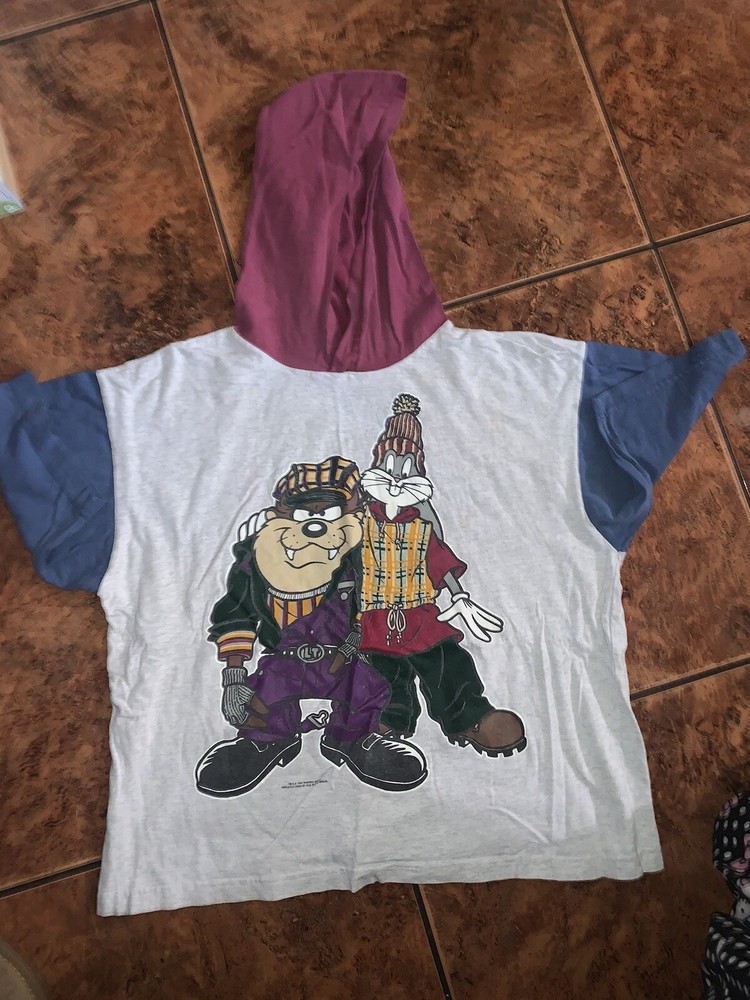 Vintage 1993 Warner Bros Taz and Bugs Bunny Gray Hoodie