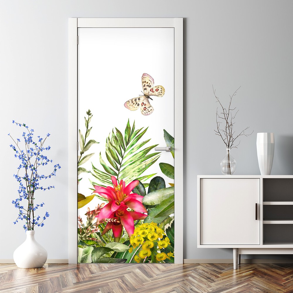 Decal Tropical Plants Decor Bubble Free Door sticker Decal self-adhesive