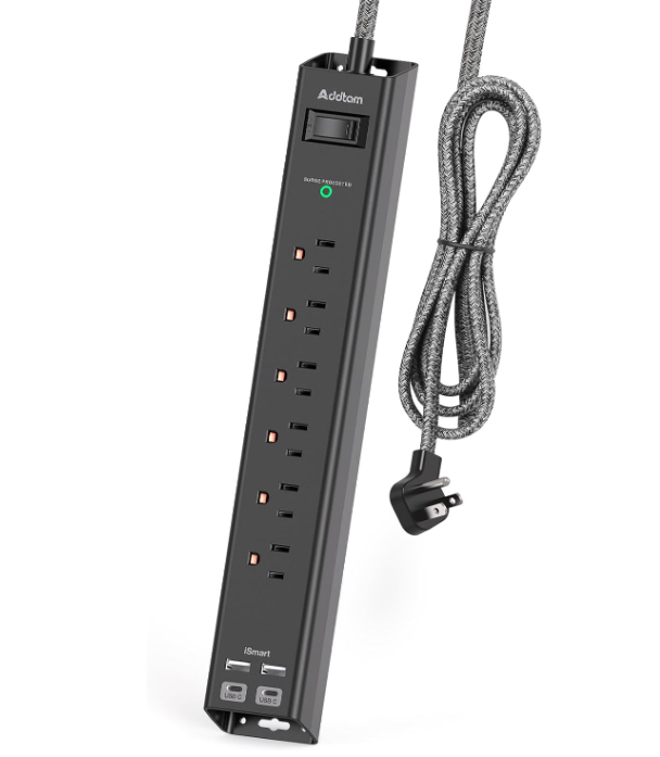 Surge Protector Power Strip - 6 AC Outlets, 4 USB (2 USB-C), 5ft Flat Plug