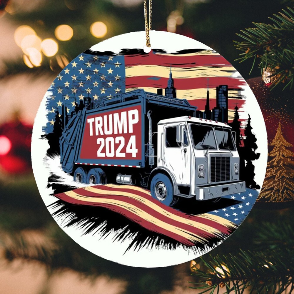 Donald Trump Garbage Truck Ornament Acrylic, Funny Trump Christmas Ornament Gift