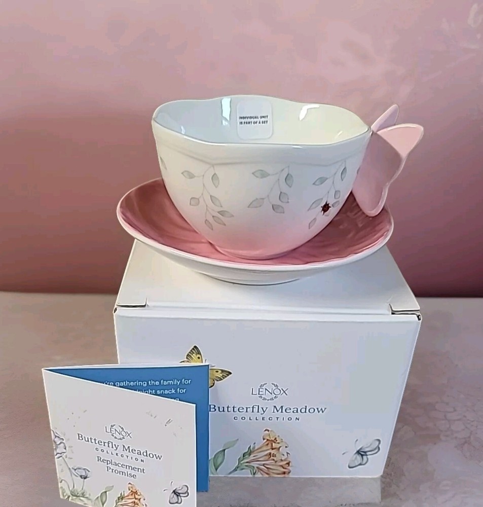 Lenox Tea/Coffee Cup Buterfly Meadow Pink + Saucer Collection