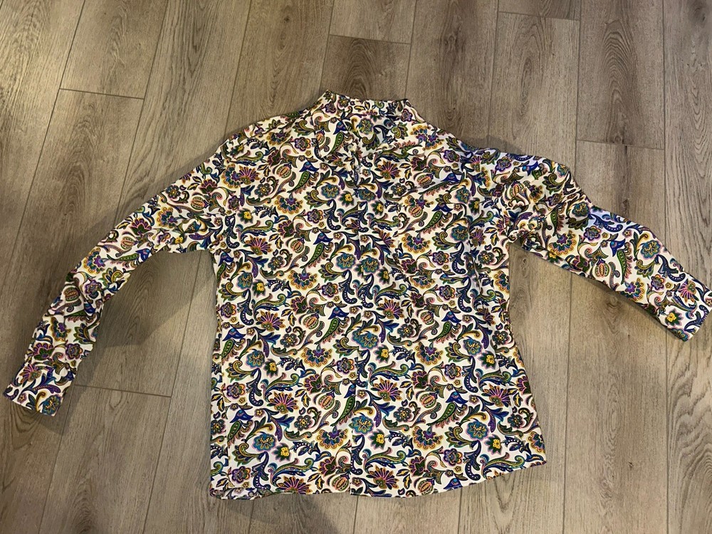 Alan Flusser Paisley Multicolor Cotton Long Sleeve Button-Up Shirt XL