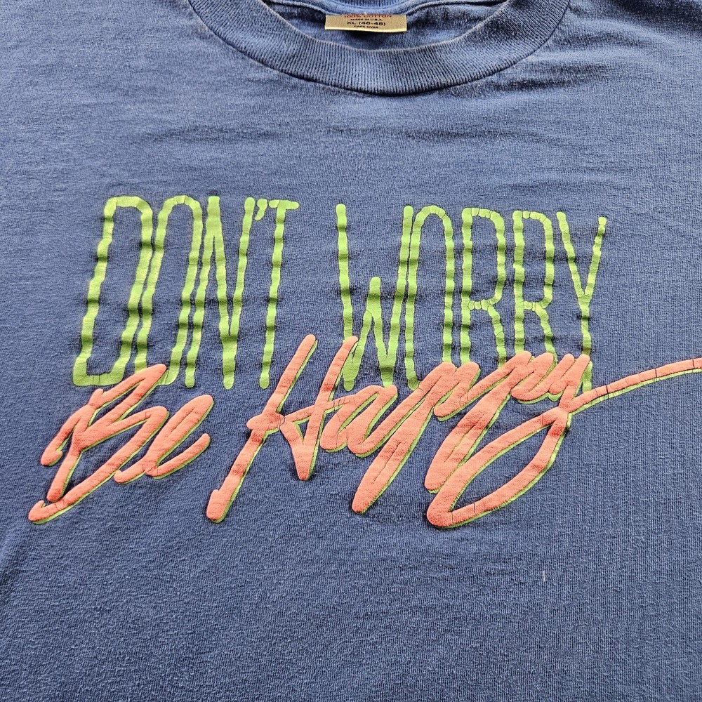 Vintage Don't Worry Be Happy Shirt Men's XL Blue Oneita Made USA 80s Graphic