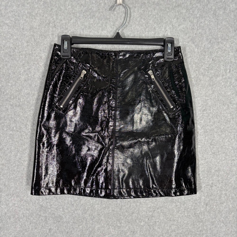 Forever 21 Skirt Small Black Mini Faux Patent leather Zippers Shiny Witchy Y2K