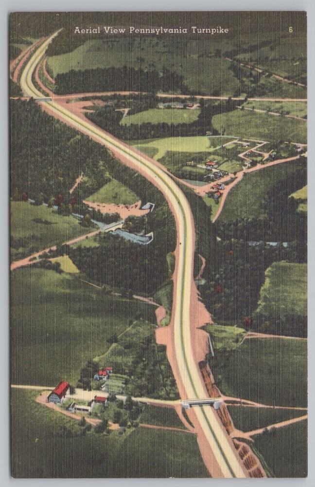Pennsylvania Turnpike~Aerial View~Clear Ridge Cut~Linen Vintage Postcard