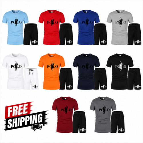 Men’s Summer Sports Set Short Sleeve T-Shirt & Shorts 2-Piece Outfit Casual Stre