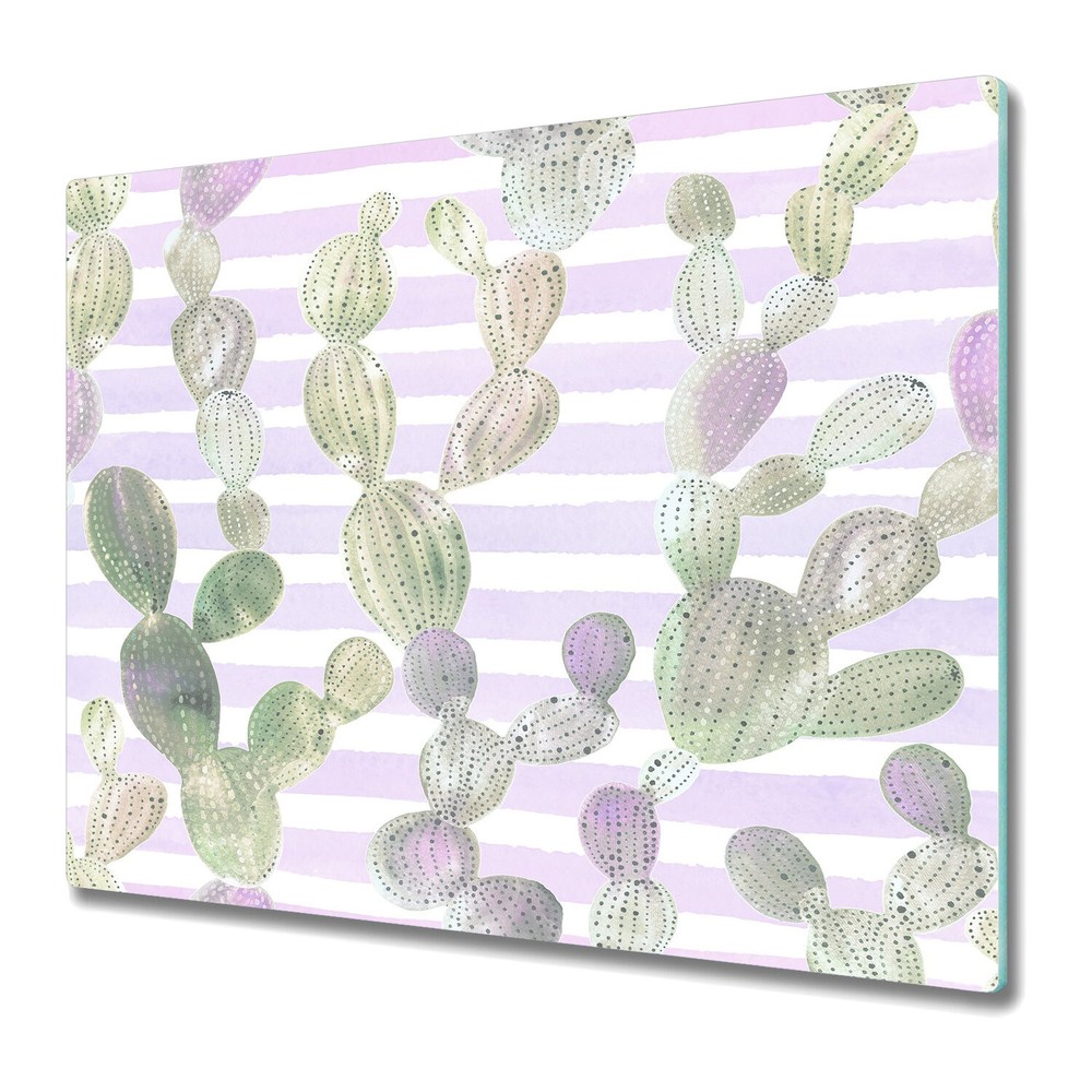 Glass Worktop Saver Vintage cacti Succulent drawing stripes Garden 60x52