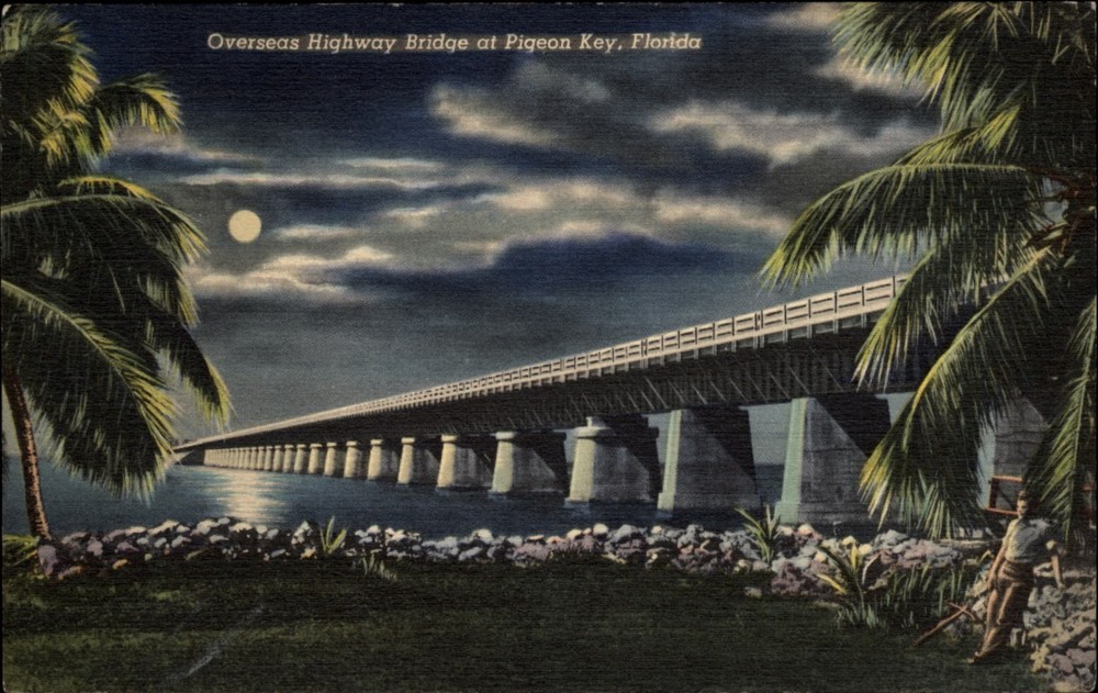 Overseas Highway Bridge Pigeon Key Florida vintage postcard k423