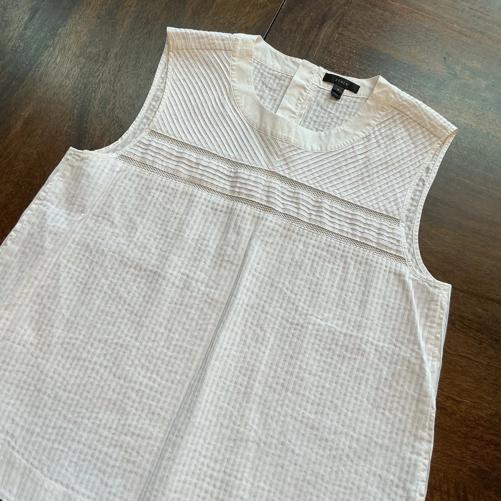 J.Crew White Textured Cotton Sleeveless Blouse Lace Yoke Top Women 12