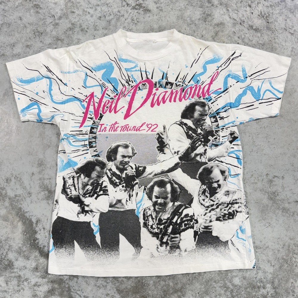 Vintage Neil Diamond Shirt Mens Large White In The Round Tour 1992 Band Tee 90s