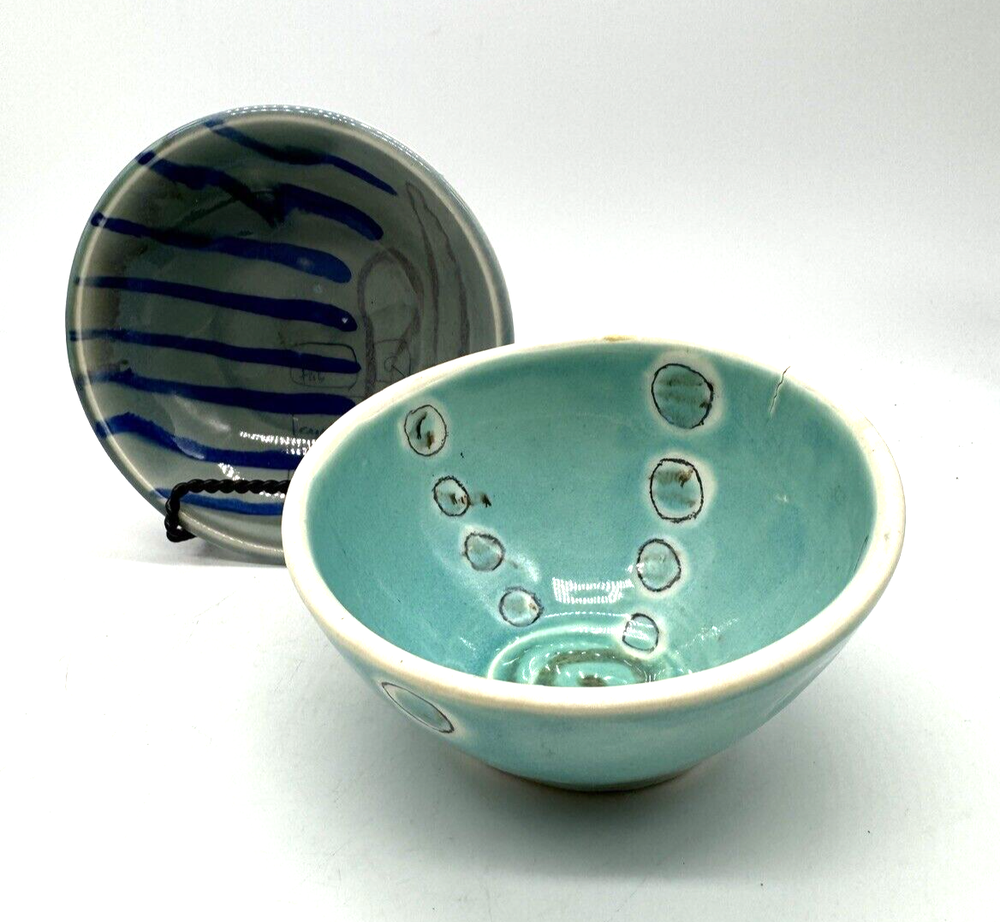 Handmade Studio Art Pottery Bowls Geometric Mathematical Design TROUT Ceramics
