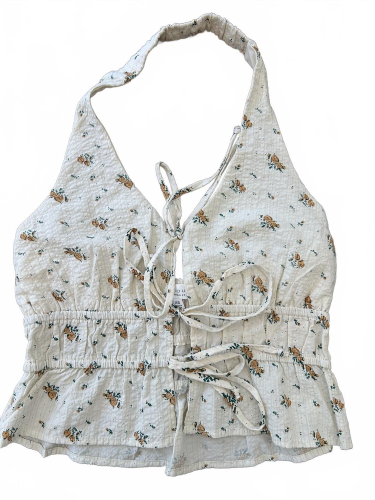Kirious Los Angeles Boho Halter Crop Top - Cottage Floral Print - XS