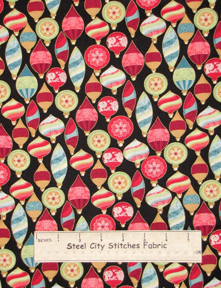 Christmas Ornament Toss Fabric 100% Cotton Yard Benartex Home For The Holidays