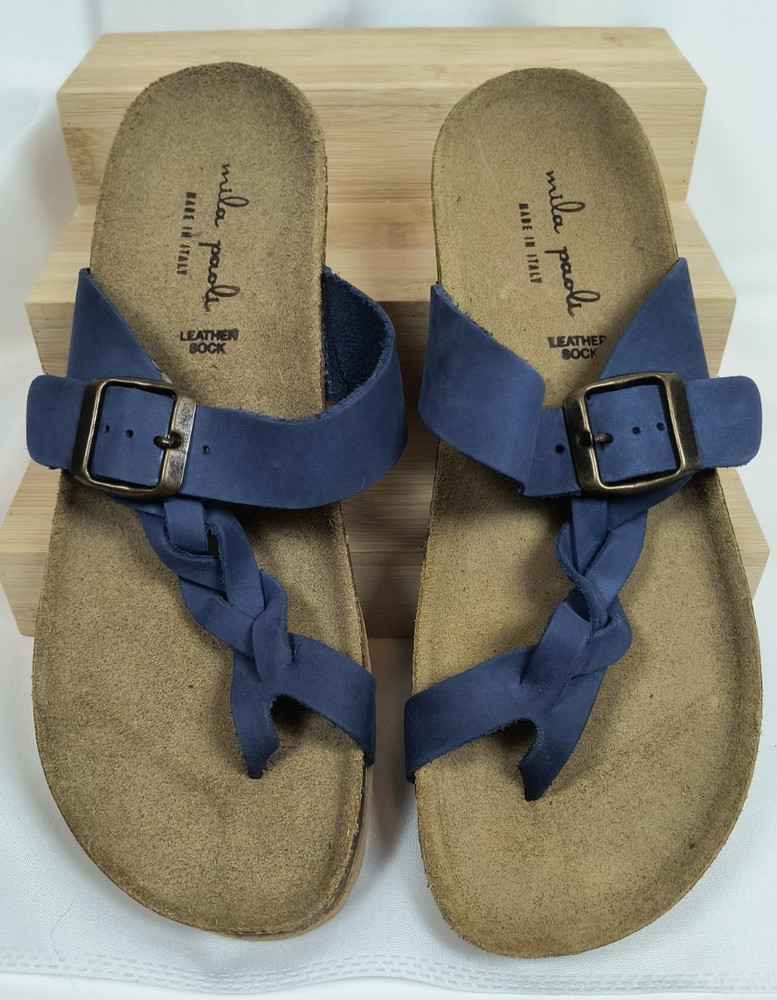 MILA PAOLI Women's Braided Sandals Made In Italy Blue Size 8 Wedge 2