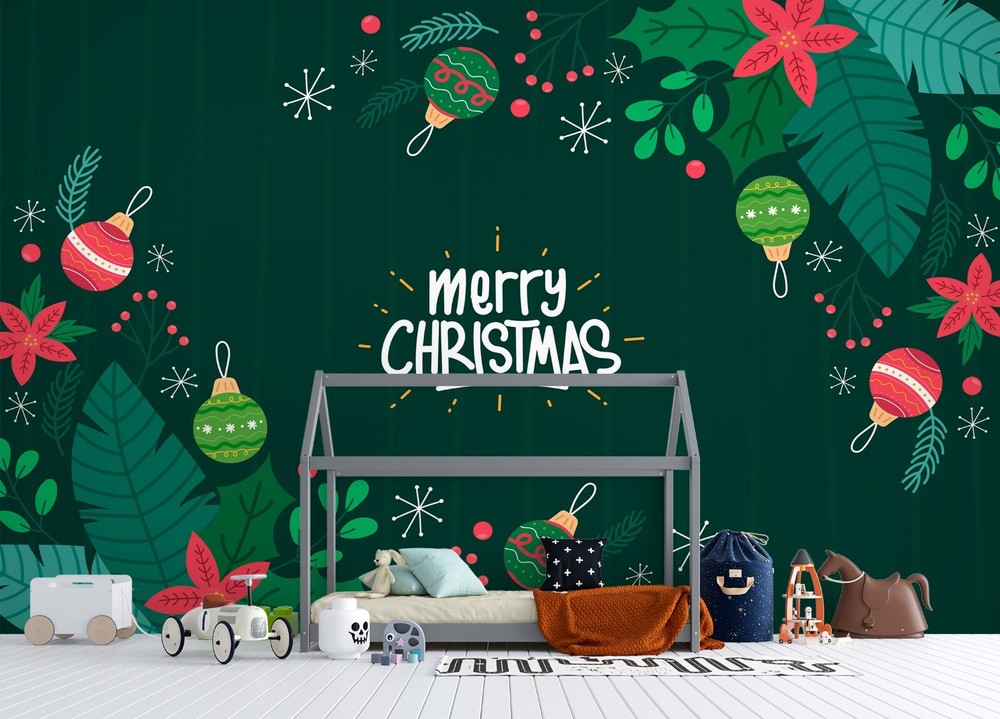 3D Merry Christmas Peel and Stick Wall Mural ZHUA45618 Self-Adhesive Decor