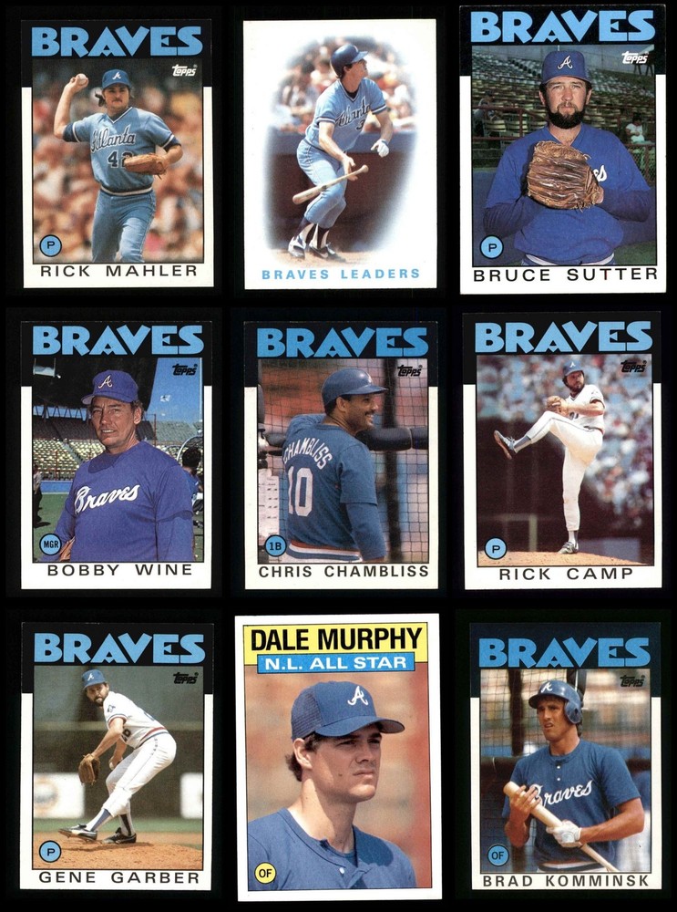 1986 Topps Braves Almost Complete Team Set 8 - NM/MT 7247609 (28 / 29 cards)
