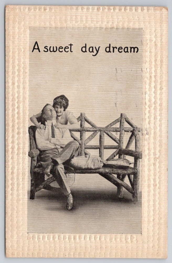 1911 Englewood NJ Postcard Couple Bench A Sweet Day Dream Sentimental