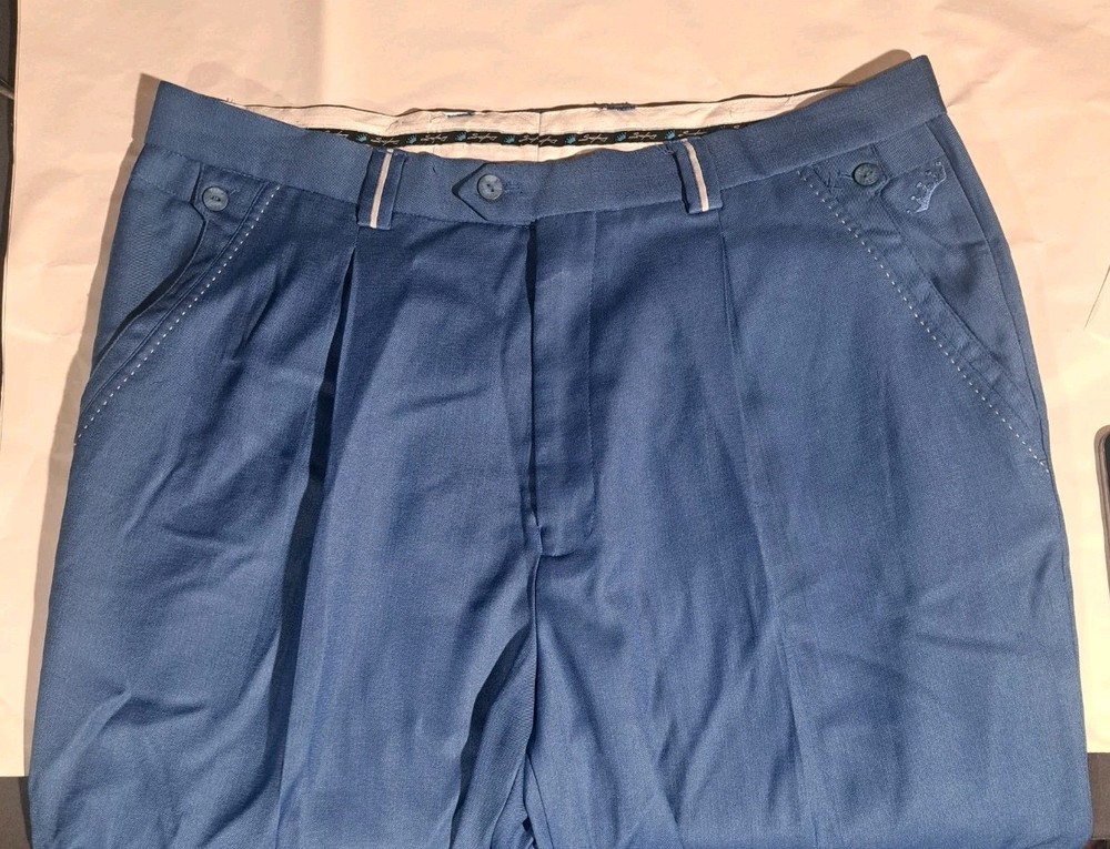 Steve Harvey Celebrity Edition Trousers Mens Pants 40 X 30 pleated Cuffed Blue