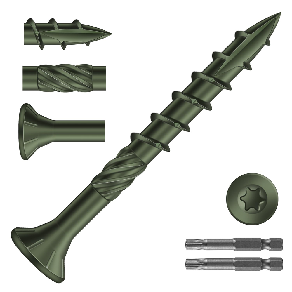 8 x 1.5 Inch Green Deck Screws - 1610Pcs Flat Head Carbon Steel Rust Resistant 10Lb Box