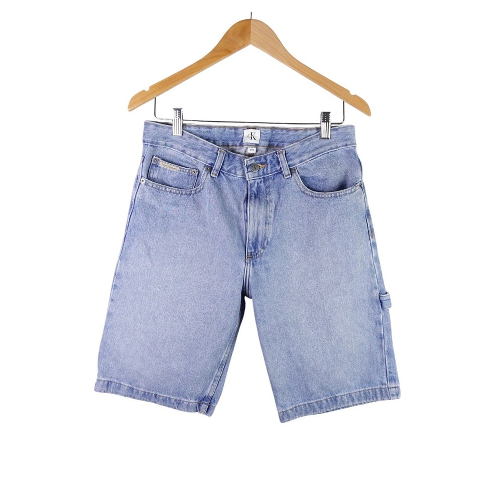 Vintage Calvin Klein Jeans Mens Light Wash Blue Denim Carpenter Shorts Size 30