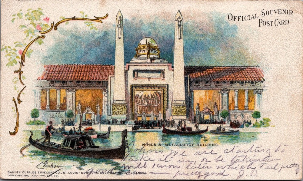 1904 St. Louis World's Fair Mines & Metallurgy Building Postcard Posted