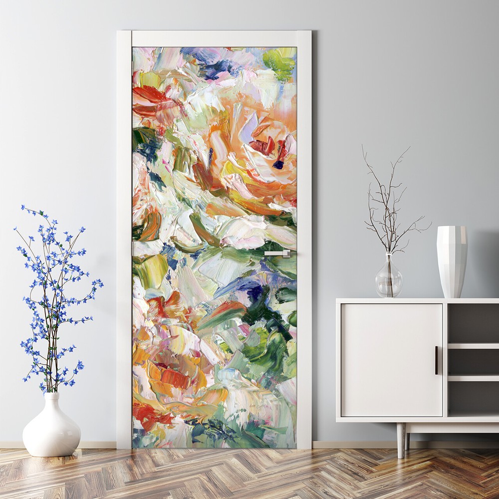 Romantic Roses Door Decal Delicate Floral Renters Trend Garden Art  