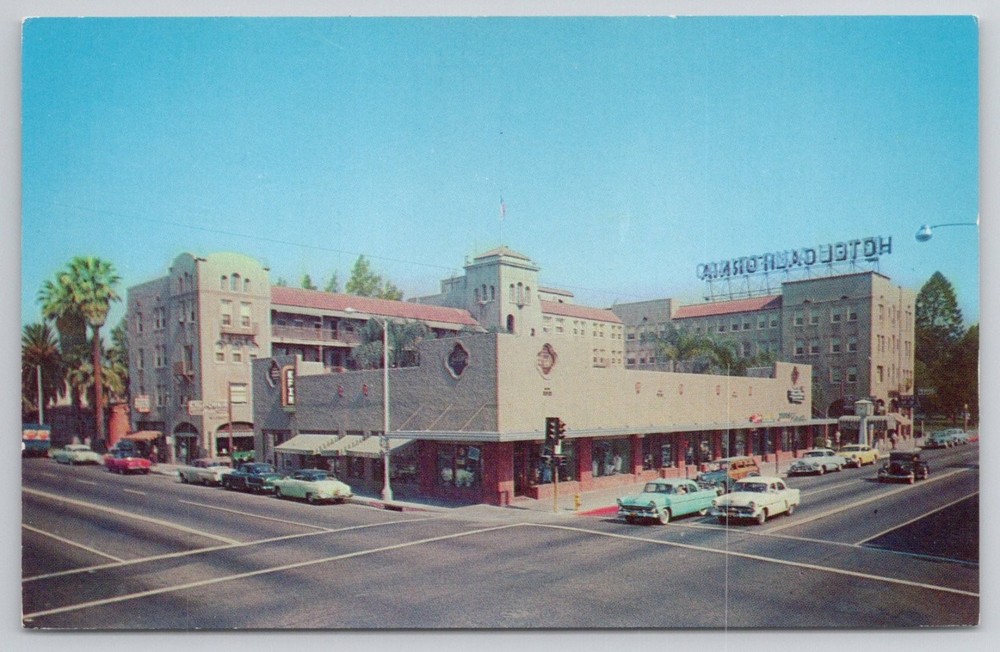 California Hotel San Bernardino CA Vintage Chrome Postcard 1950s Cars