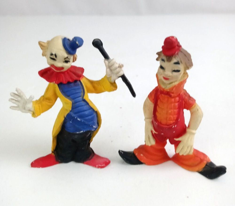 Vintage Set of 2 Colorful Circus Clown Figurines 2.5 Inch Collectibles