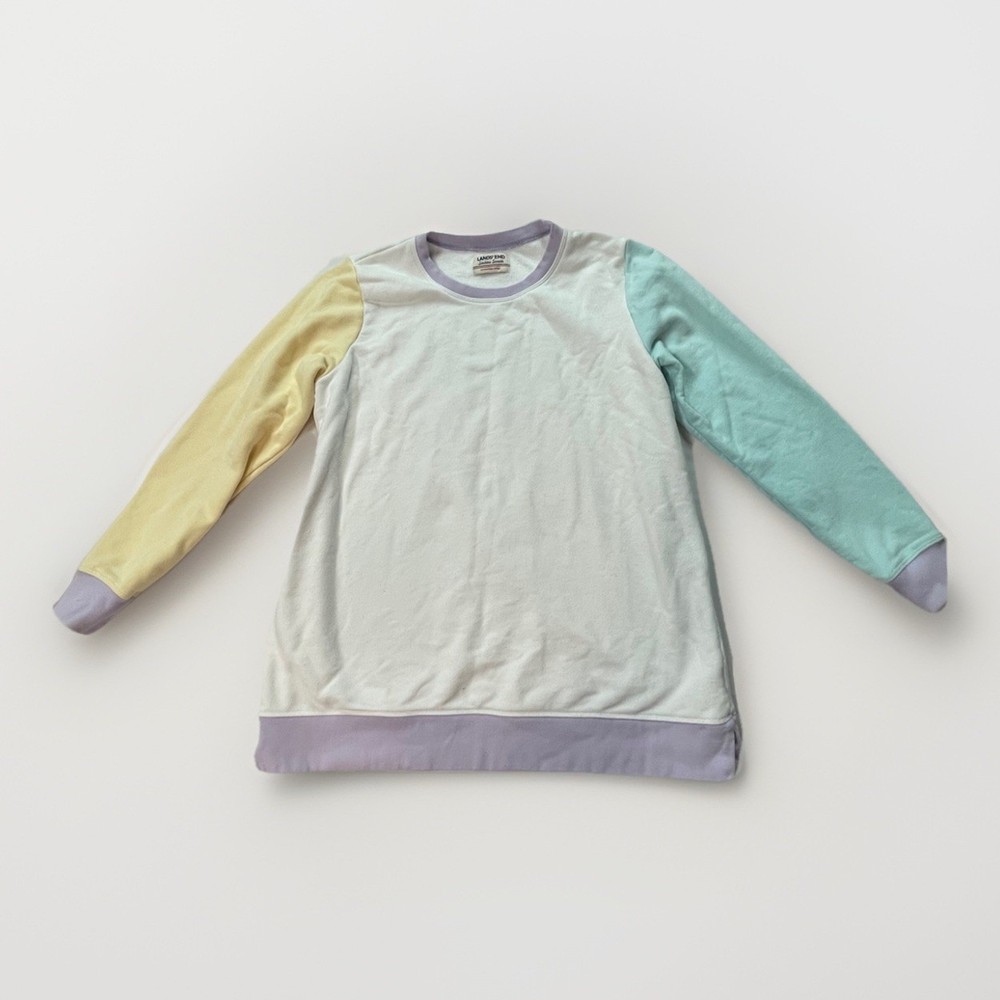 Lands' End Vintage Serious Sweats Pastel Color Block Sweatshirt Size 10/12 M