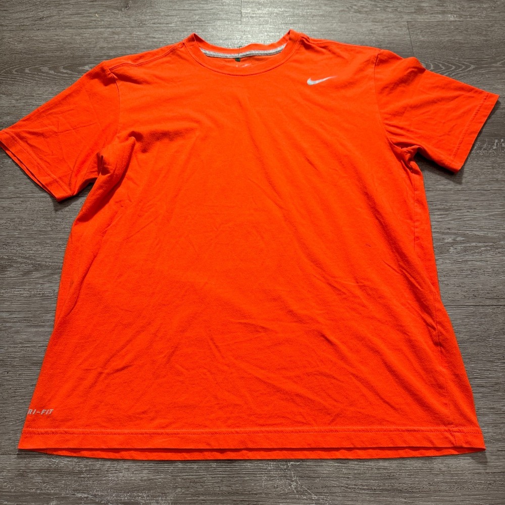 Nike Shirt Adult Large Orange Short Sleeve Tee Swoosh Performance Crew Neck
