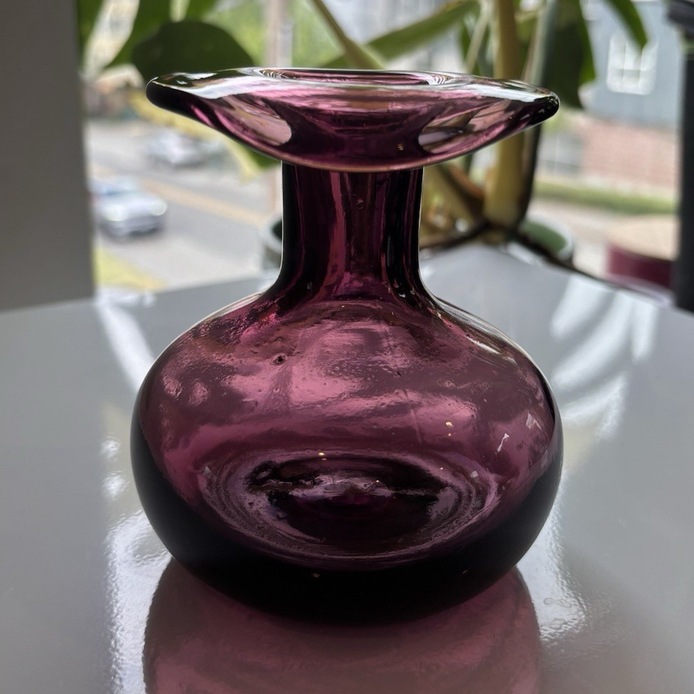 Purple Hand Blown Glass Decorative Vase, Vintage 1940s