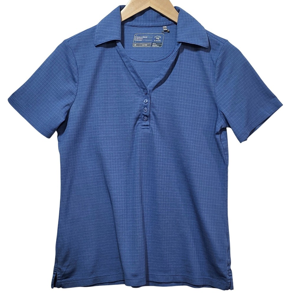 Cutter & Buck Women's Blue CB DryTec Luxe Grid Polo Shirt Short Sleeve Size M