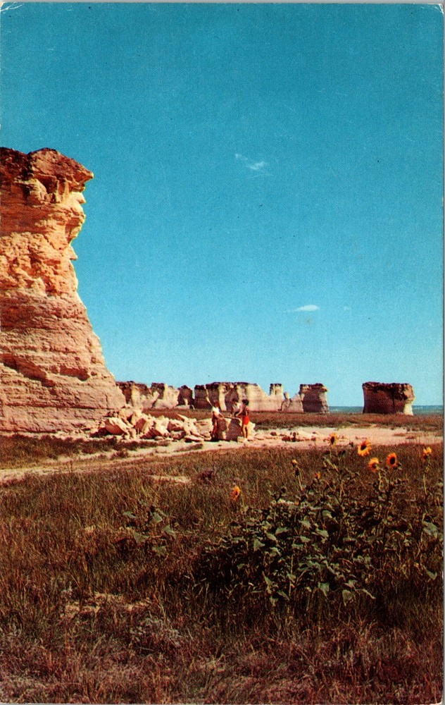 View of Monument Rocks Near Oakley Kansas Vintage Postcard