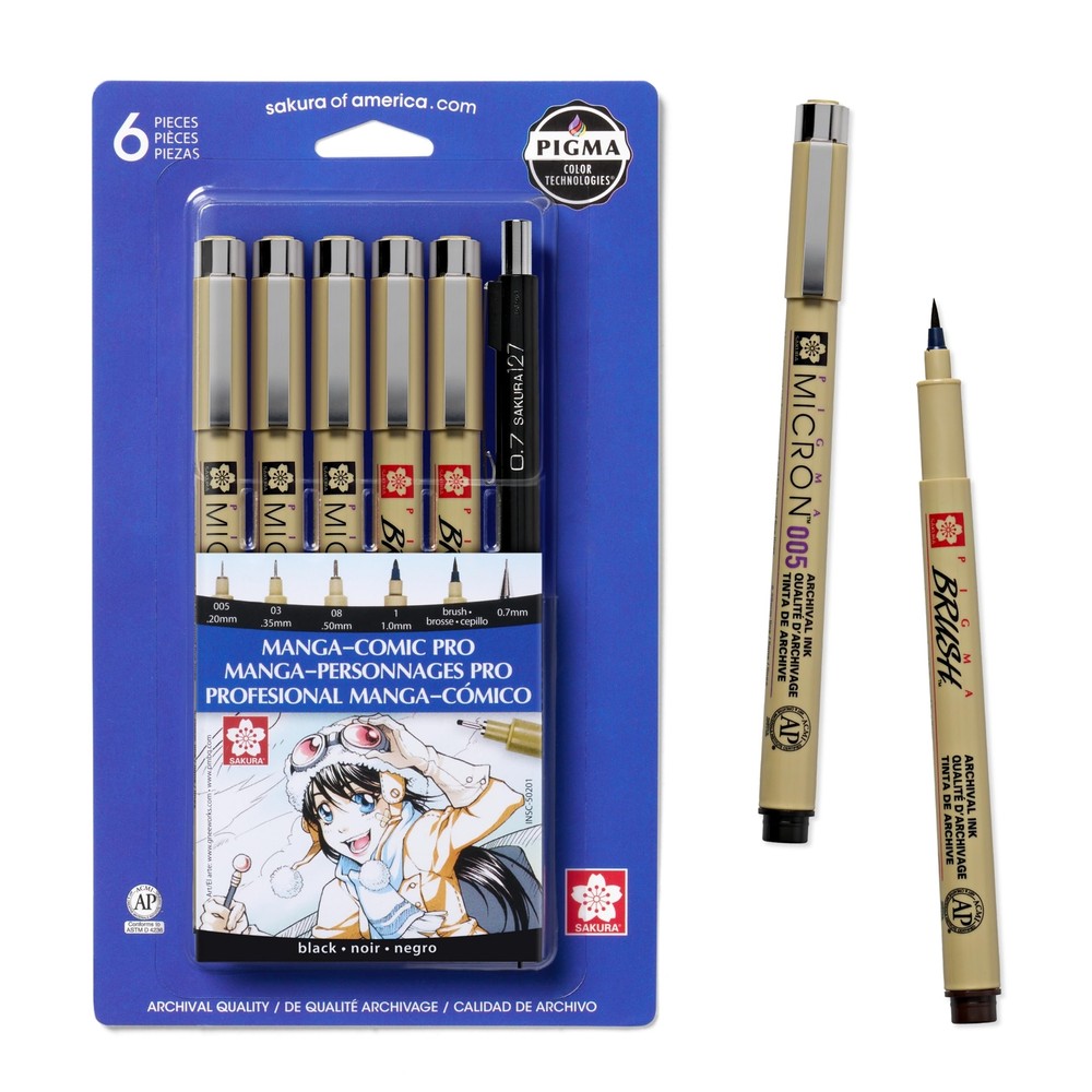SAKURA Pigma Micron Manga Comic Pro Fineliner Pens - Archival Black Ink Pens ...