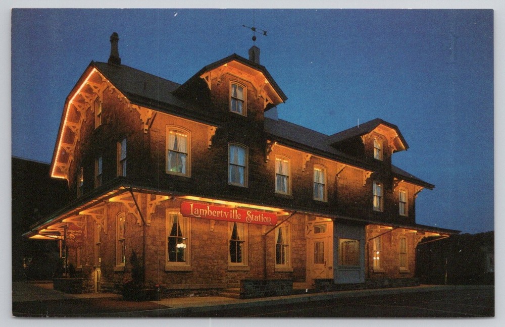 Lambertville Station NJ Night View Postcard Historic Restaurant New Jersey