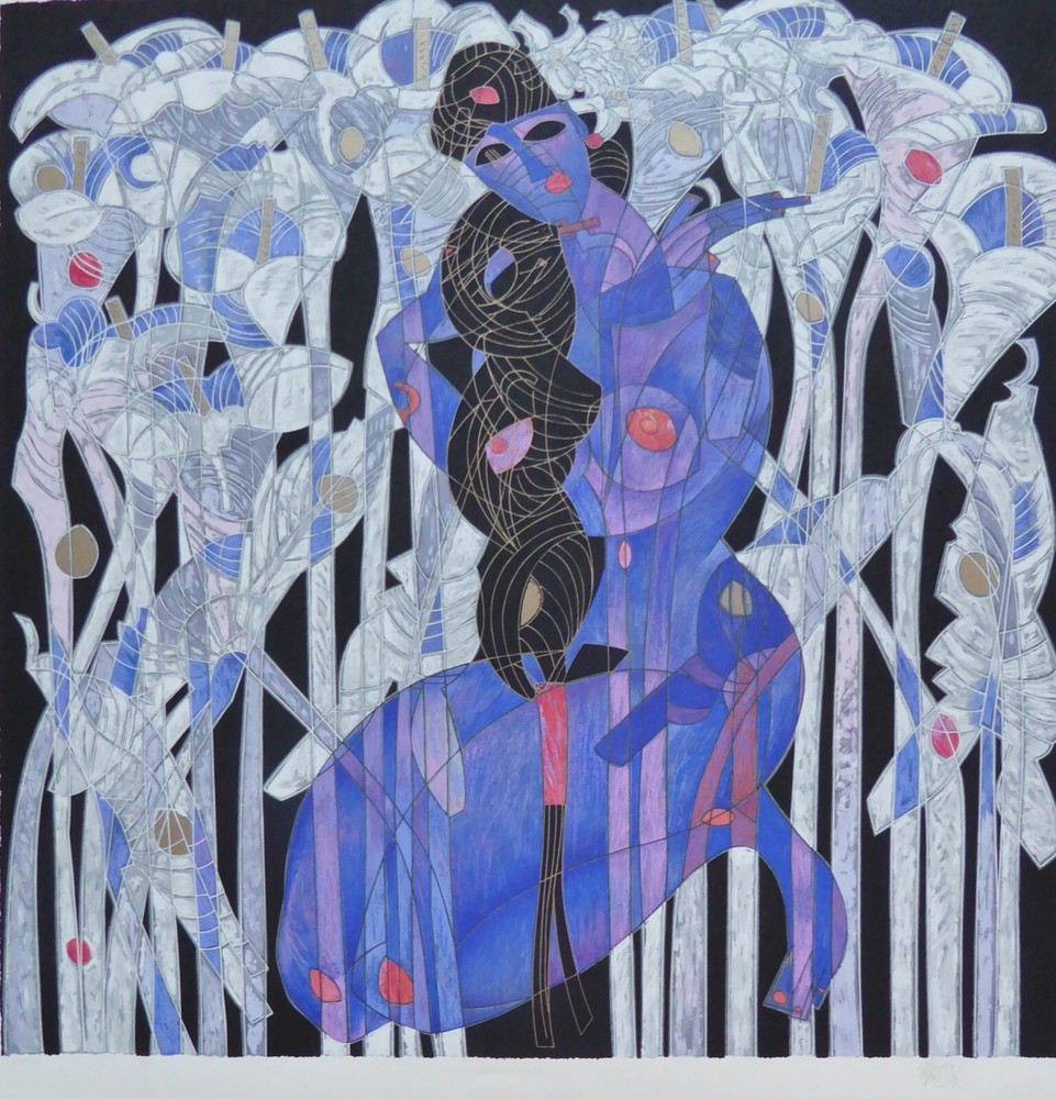 Tie Feng Jiang Calla Lilies HAND SIGNED serigraph Yunnan School Chinese Artist