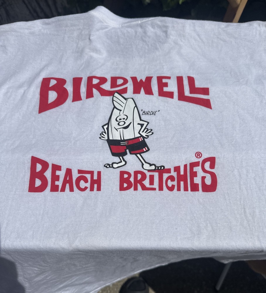 Birdwell Beach Britches T-Shirt Mens Large White Graphic Birdie Surf California