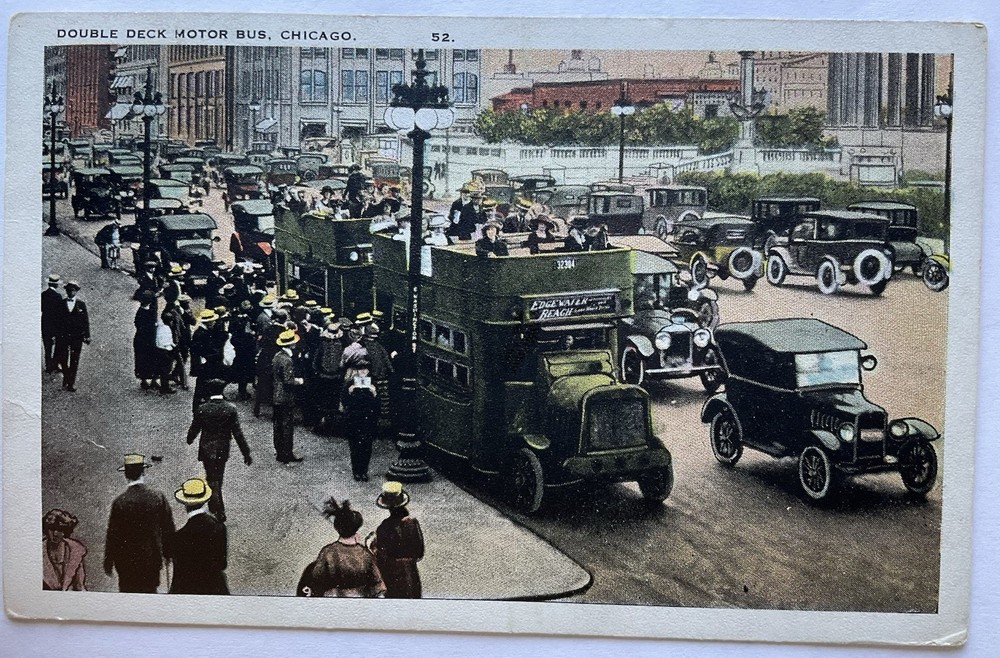 Printed Postcard - Double Deck Motor Bus, Chicago, Illinois IL 1924