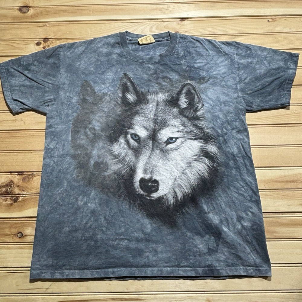 Vintage The Mountain Grey Wolf Shadow Nature Tie Dye T-Shirt Size XL