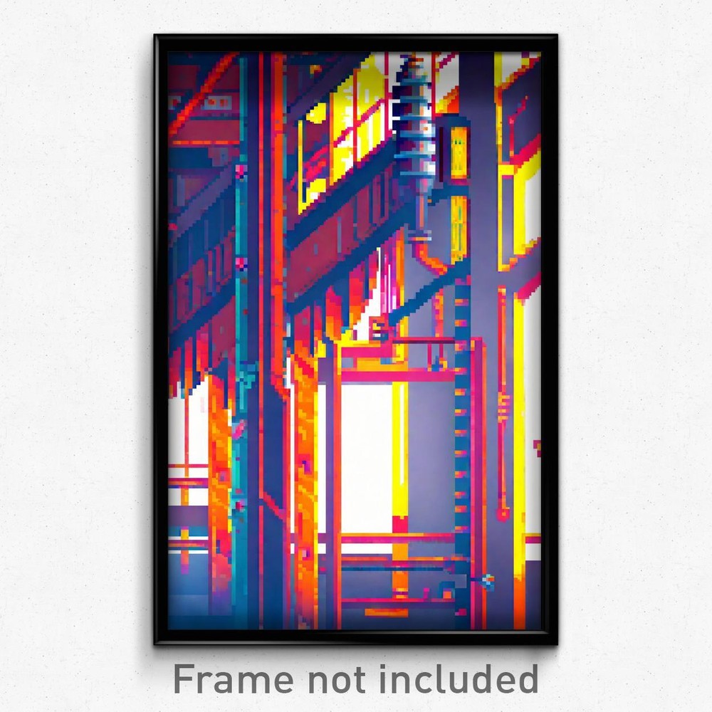 Pixel Art Poster - Artistic Factory (8 Bit Psychedelic Trippy Video Game Print)