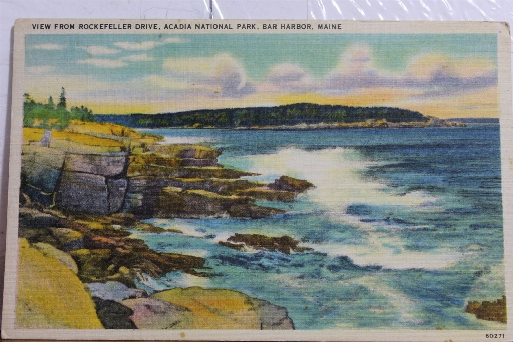 Maine ME Bar Harbor Acadia National Park Rockefeller Drive Postcard Old Vintage-image
