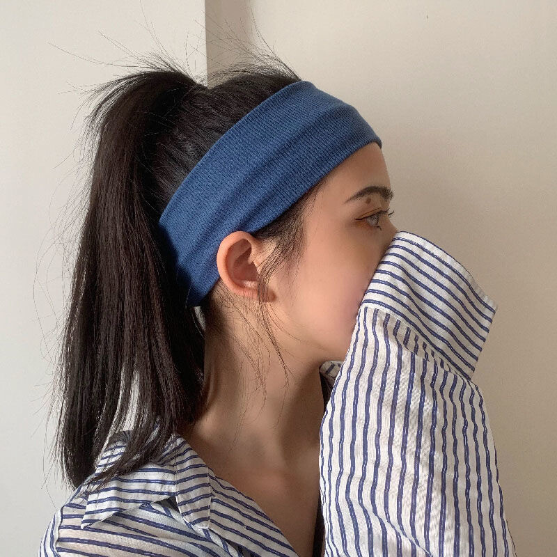 Solid Knit Wide Elastic Yoga Headband for Running Fitness and Sports