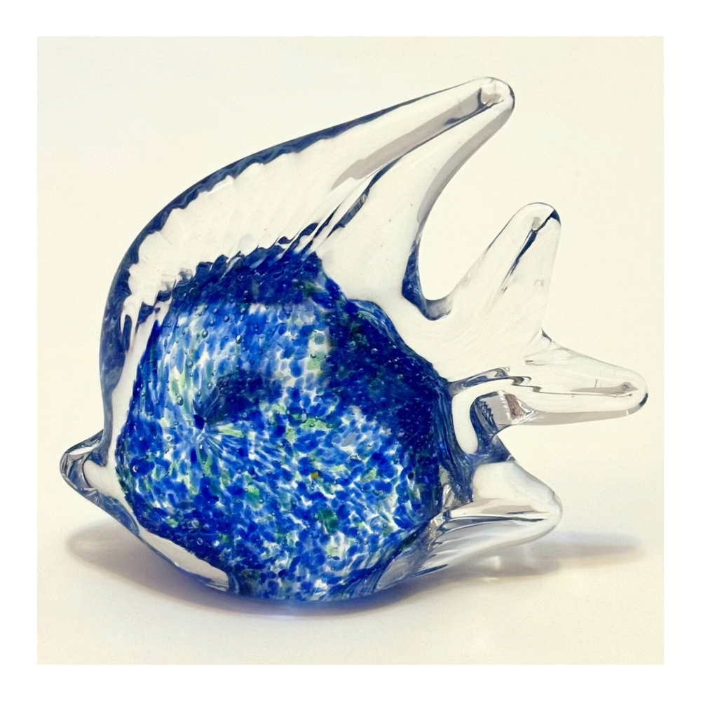 Blue Art Glass Fish Paperweight Statue Figurine - Desk Shelf  Table Accent Decor