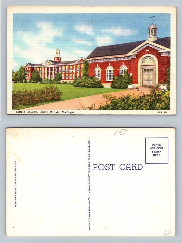 Grand Rapids, MI-Michigan, Calvin College Campus Red Brick View Vintage Postcard