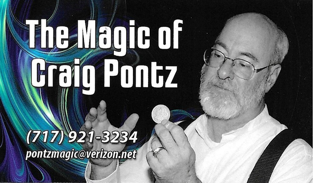 Craig Pontz magician business card autographed from the Pennsylvania area