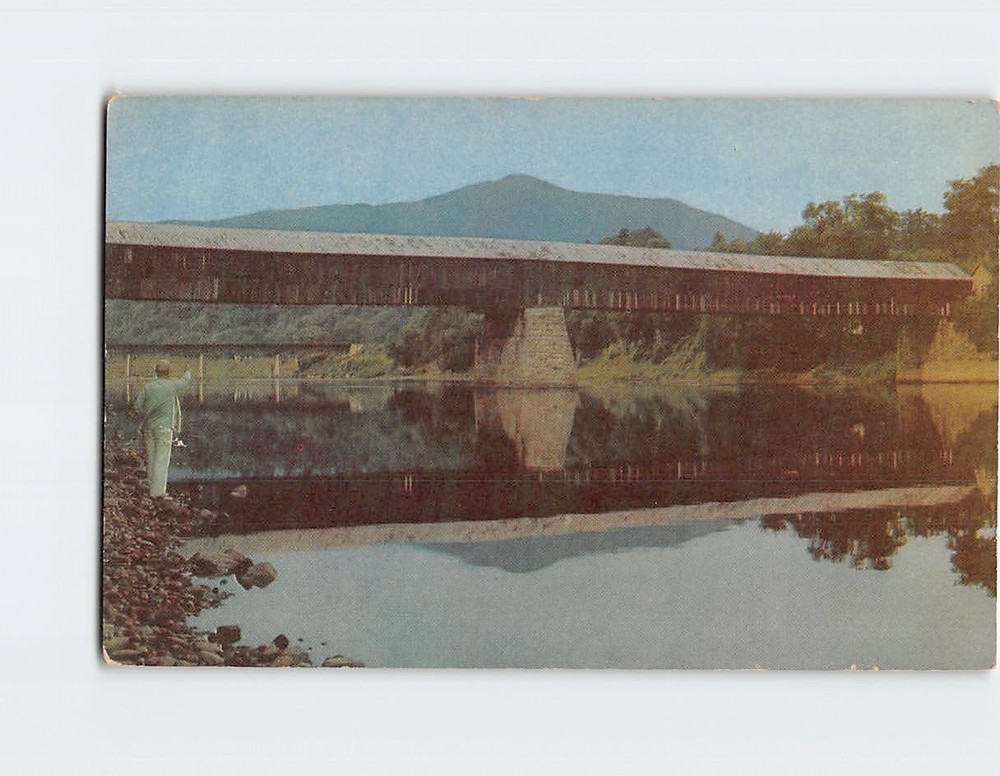 Postcard Old Toll Covered Bridge & Ascutney Mountain Windsor Vermont USA