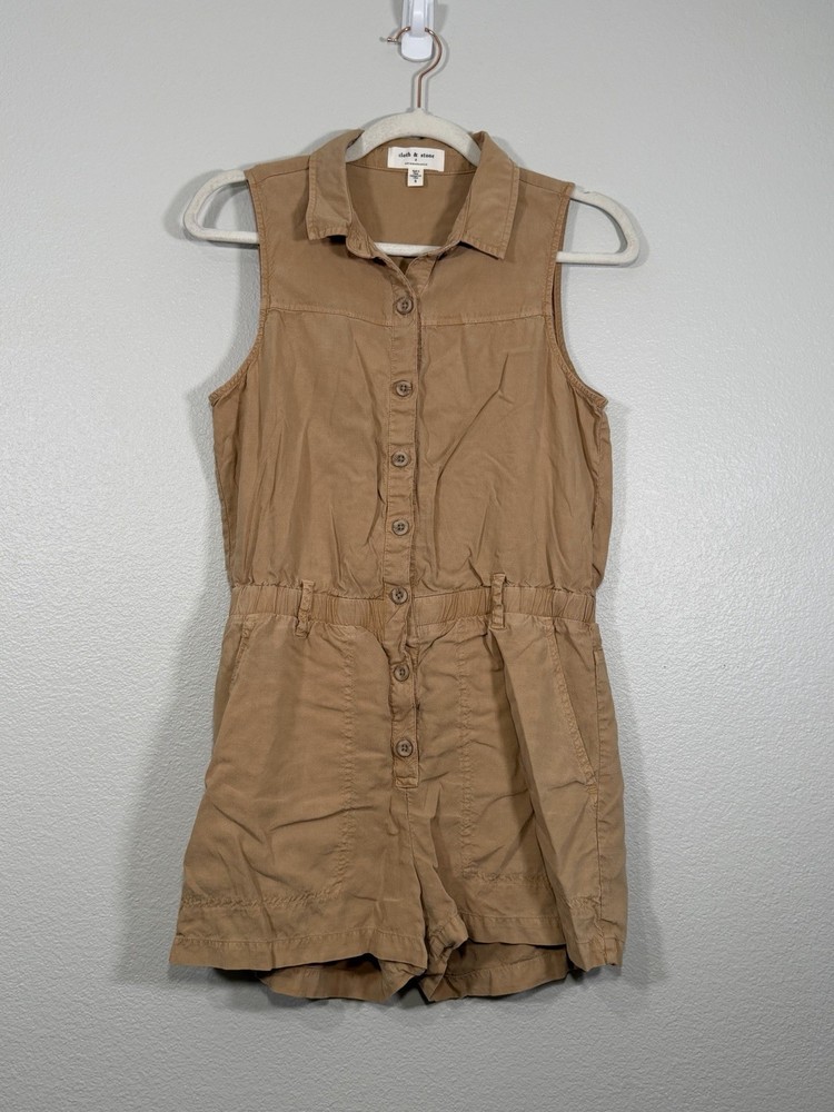 Cloth & Stone Anthropology Romper Sleeveless Button Tan Utility Jumpsuit Women S