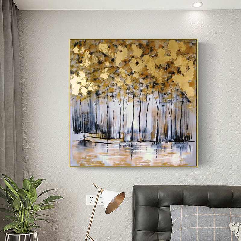 Handmade Gold Foil Oil Painting Modern Home Decoration Hanging Painting Fortune