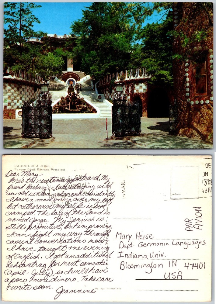 Continental Park Guell Entrance Barcelona Postcard